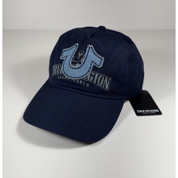 TRUE RELIGION Buddha Horseshoe Embroidered Hat Cap Blue Men's *NEW* $69 - Picture 1 of 7
